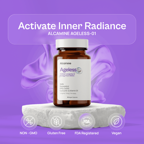 Alcamine Advanced Longevity Supplement with NMN, Resveratrol, CoQ10, PQQ, Curcumin, and Vitamin D3 (60 Capsules)