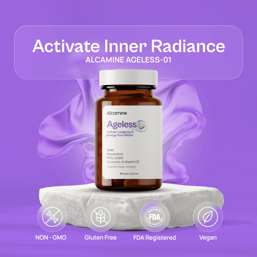 Alcamine Advanced Longevity Supplement with NMN, Resveratrol, CoQ10, PQQ, Curcumin, and Vitamin D3 (60 Capsules)