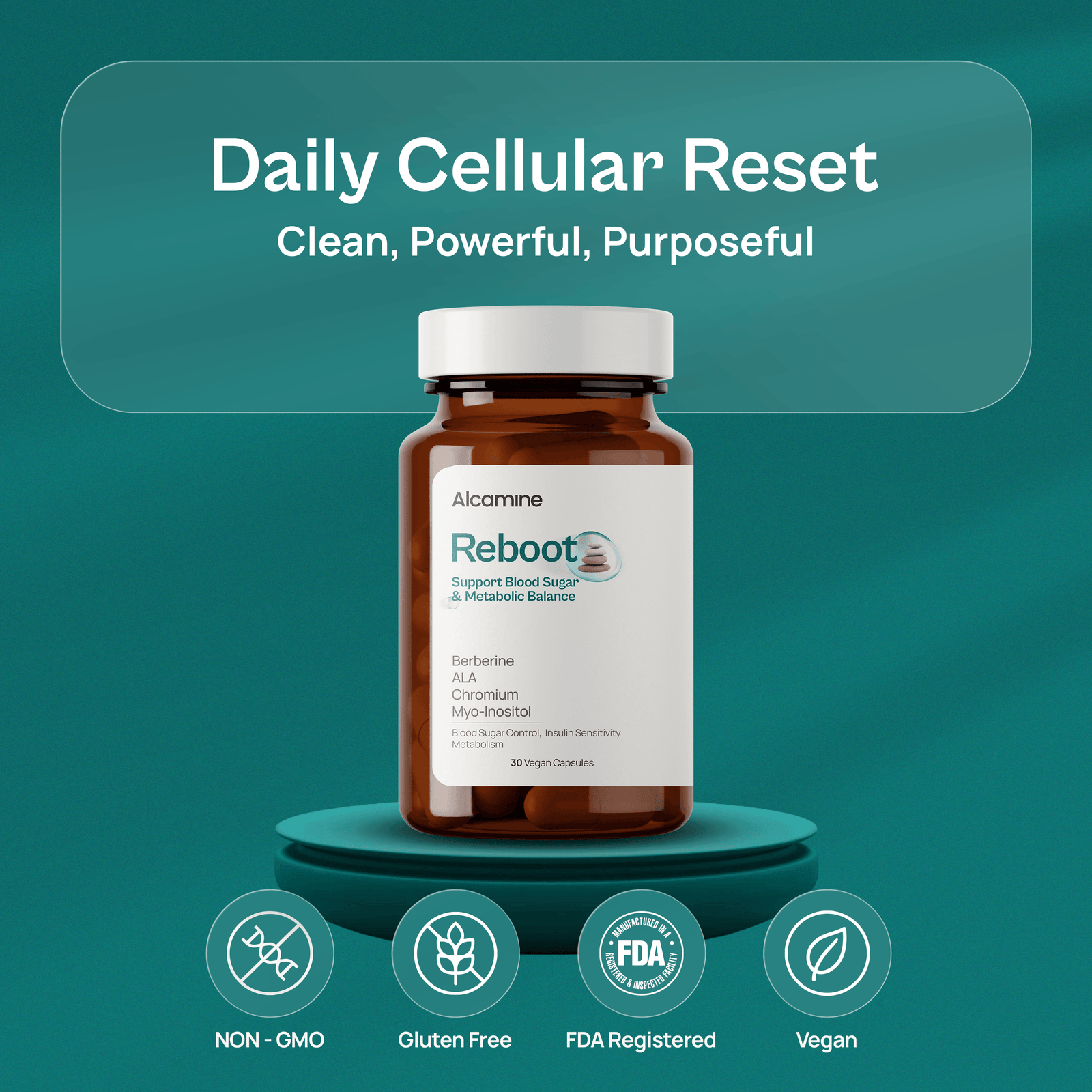 Alcamine Metabolic Balance Formula with Berberine, Alpha Lipoic Acid, Myo-Inositol, Chromium, and Zinc (60 Veg Capsules)