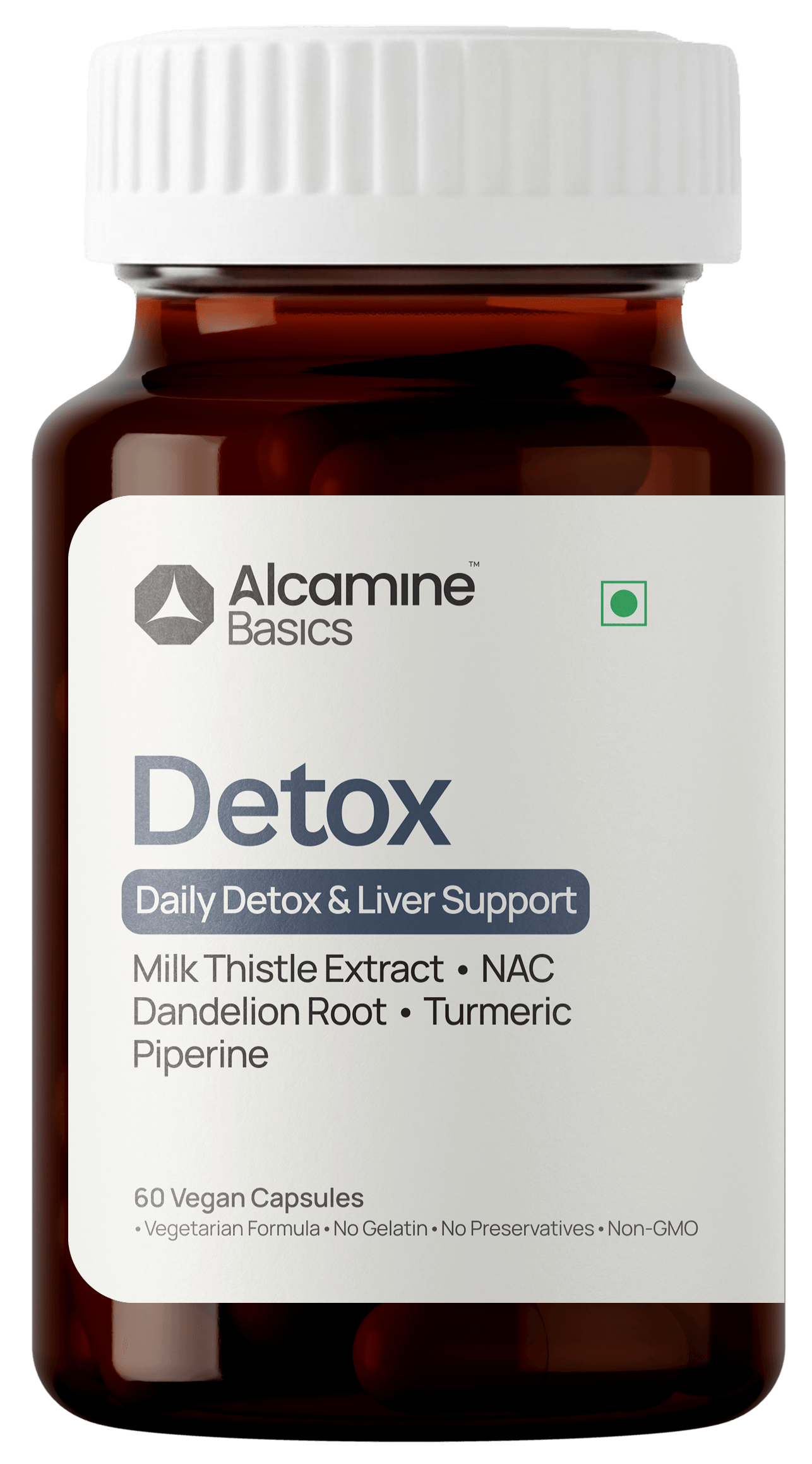 Alcamine Liver Support & Detox Supplement with Milk Thistle, NAC, Dandelion Root & Turmeric (60 Capsules)