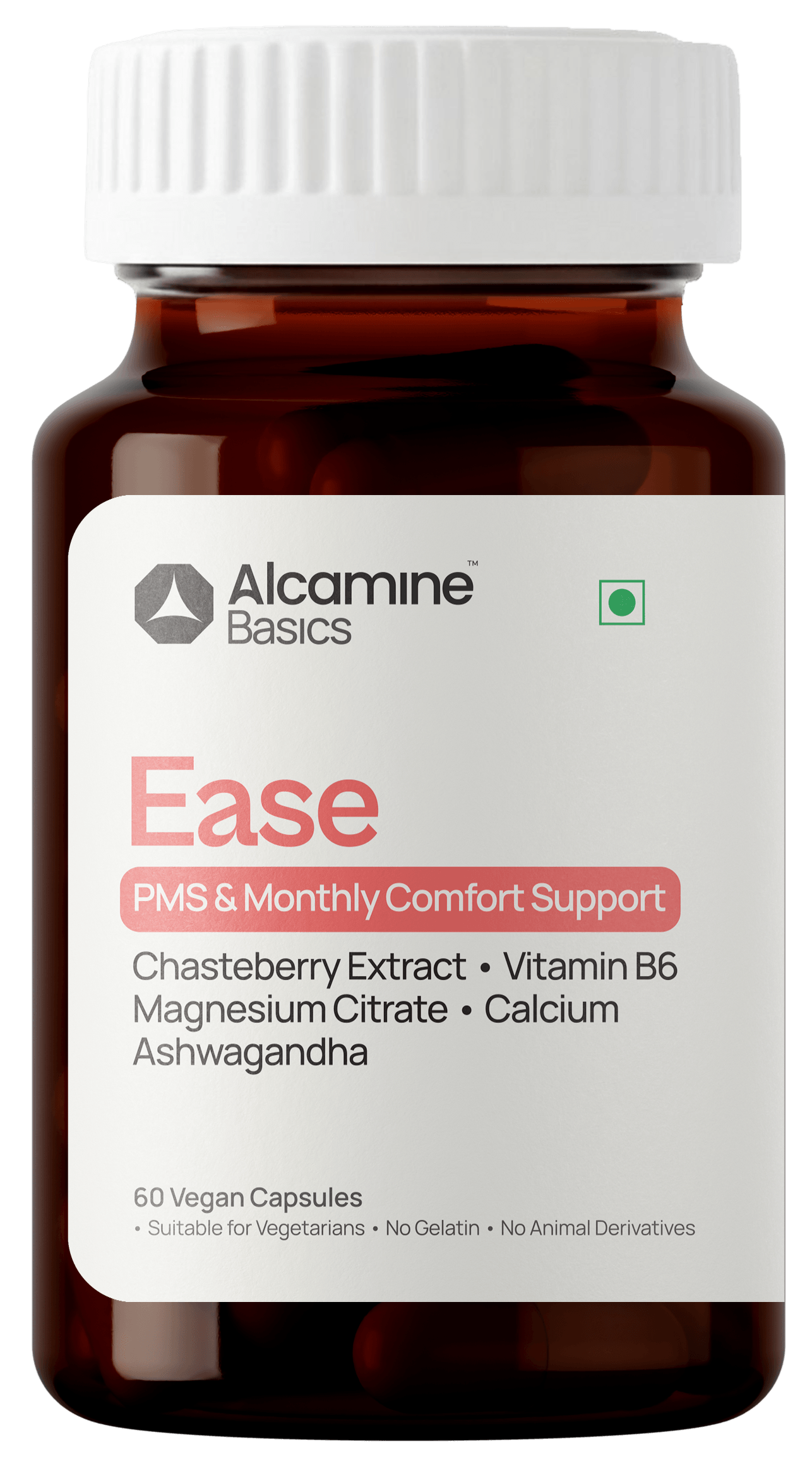Alcamine PMS & Cycle Balance Supplement with Chasteberry (Vitex), Ashwagandha, Magnesium Citrate & Vitamin B6 (60 Capsules)