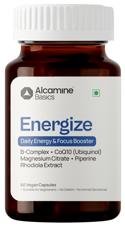 Alcamine Advanced Energy & Stress Support with Ubiquinol CoQ10, Rhodiola Rosea, B-Complex & Magnesium Citrate (60 Capsules)