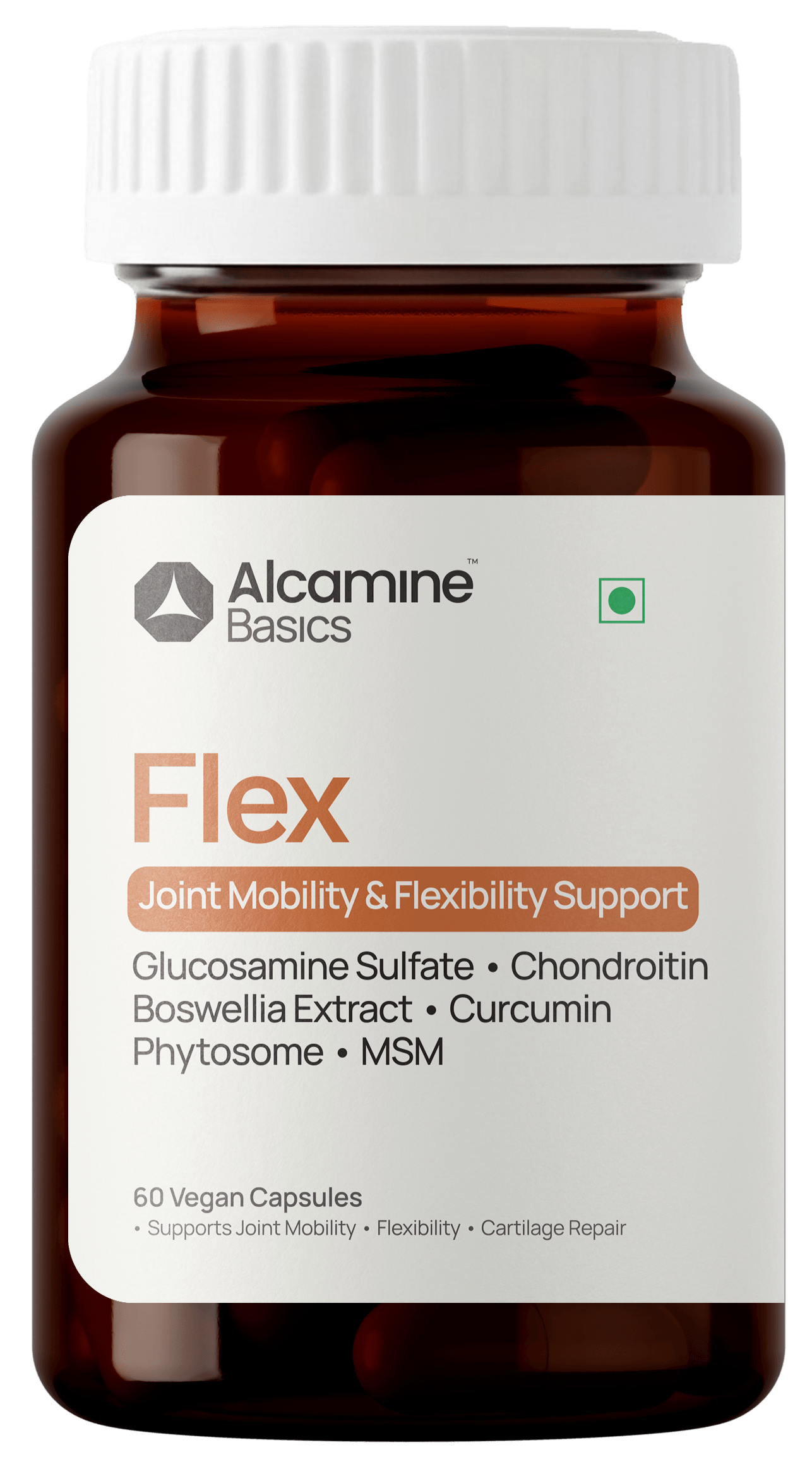 Alcamine Joint Support Supplement with Glucosamine, Chondroitin, MSM, Boswellia, and Curcumin Phytosome (60 Capsules)