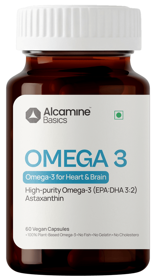 Alcamine Algal Omega-3 (EPA:DHA 3:2) & Astaxanthin Powder Capsules for Advanced Antioxidant Support (60 Capsules)