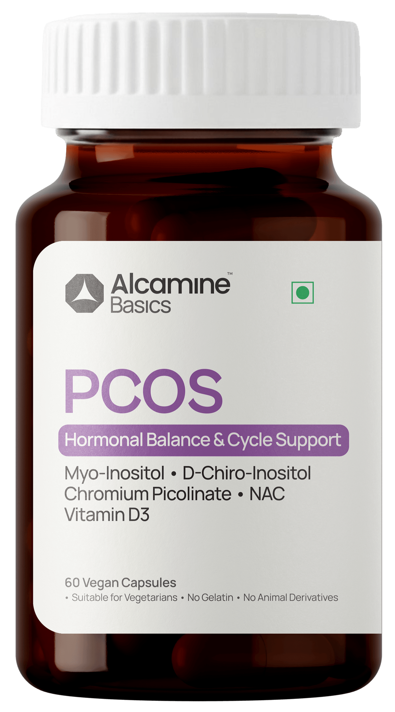 Alcamine PCOS & Hormonal Balance Supplement with Myo & D-Chiro Inositol (40:1 Ratio), NAC, Chromium & Vitamin D3 (60 Capsules)