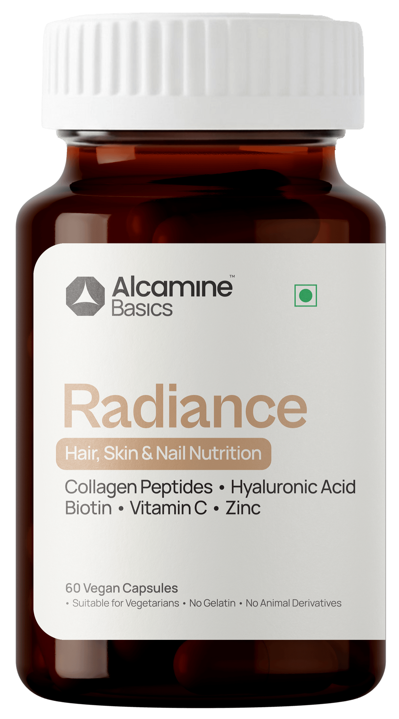 Alcamine Collagen & Biotin Capsules for Skin, Hair & Nail Health, with Hyaluronic Acid, Vitamin C & Zinc (60 Capsules)