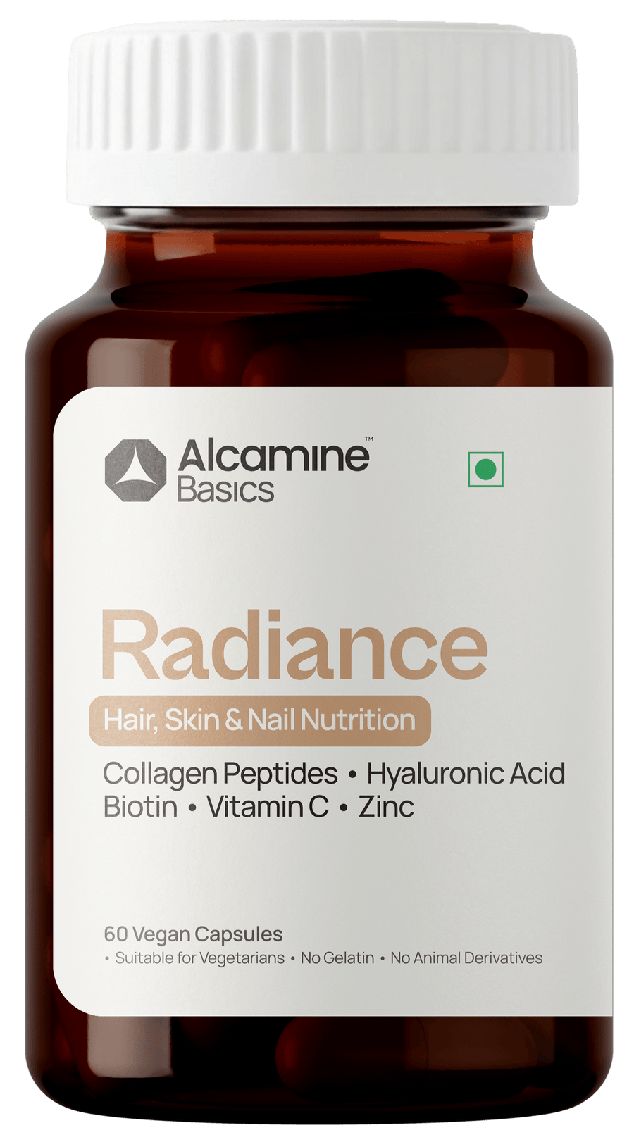 Alcamine Collagen & Biotin Capsules for Skin, Hair & Nail Health, with Hyaluronic Acid, Vitamin C & Zinc (60 Capsules)